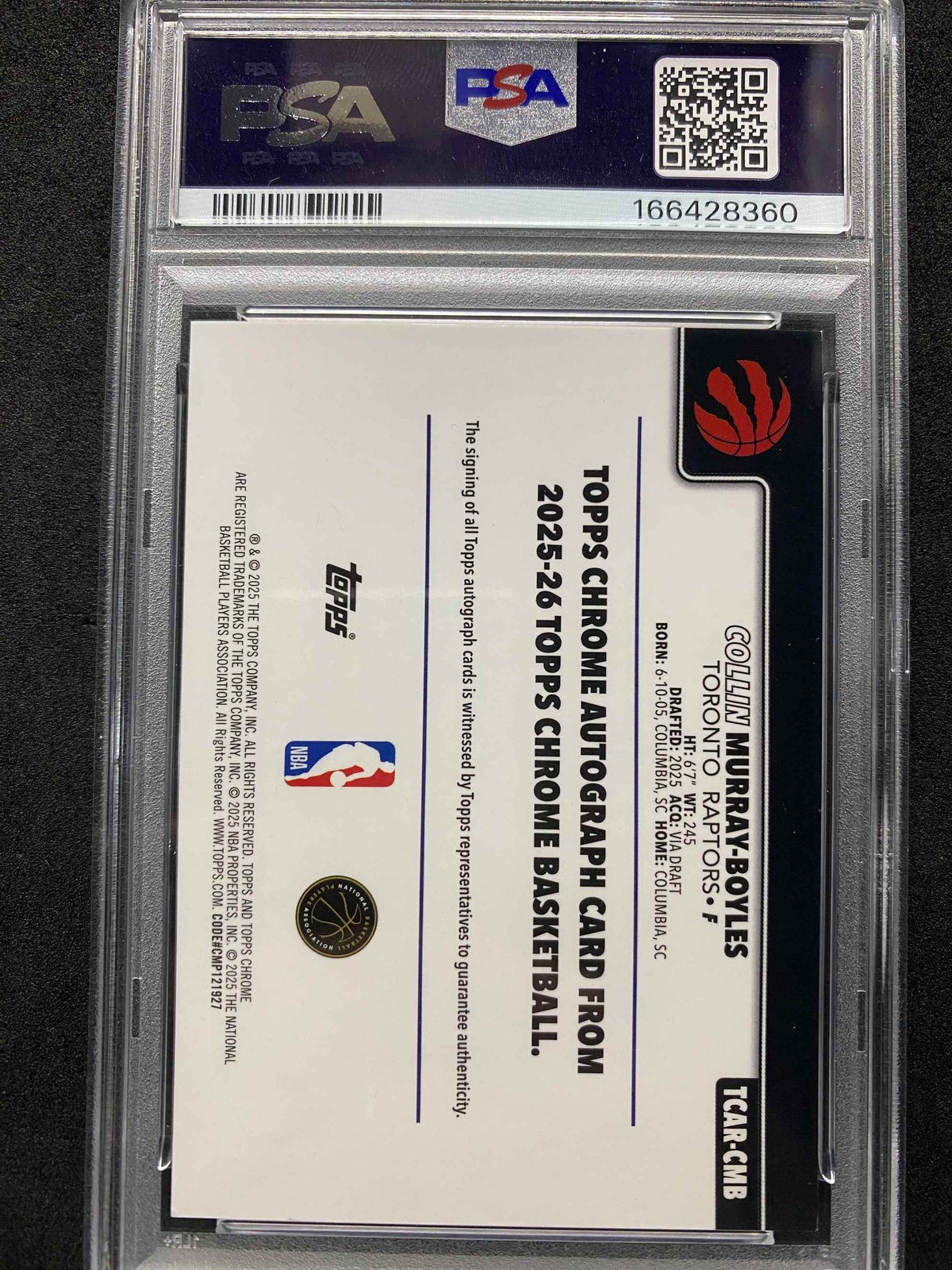 2025-26 Chrome Collin Murray-Boyles Gold Geometric 26/50 Auto RC Rookie PSA10 view 2