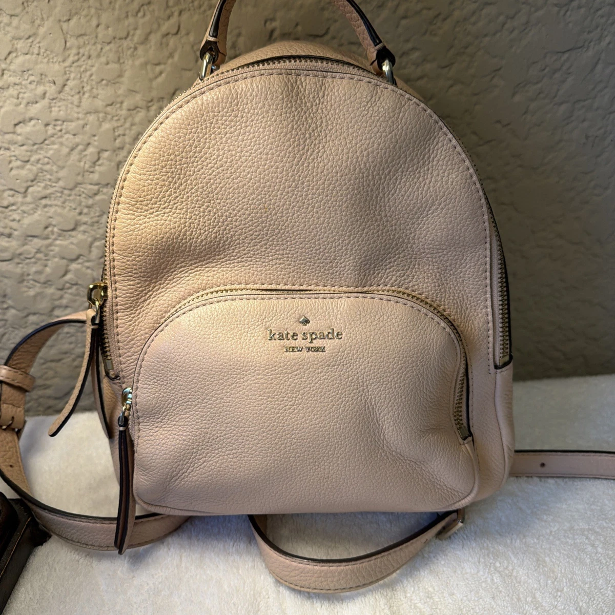 Kate Spade New York Pebbled Leather Drawstring Backpack Lavender Pink Gold Tone Kate Spade New York Leather Floral Backpack - Pink Backpacks  main image 4