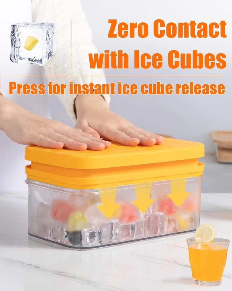 Reusable Ice Cube Tray, 56 Cubes, Stackable, Durable Silicone, Yellow - Image 3 of 4