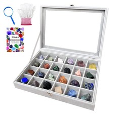 Rock Collection Display Case, Crystal Storage Box with 24 Grids and Gem Knowl...