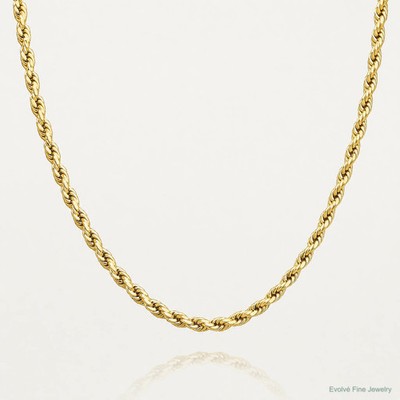 14K Yellow Gold 2mm Semi-Solid Diamond-Cut Rope Chain Necklace 16''-24''