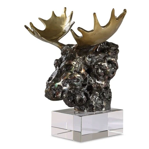 Uttermost 18187 Moose Bust 9" Tall Cast Iron and Crystal Animals - Crystal / - Picture 1 of 5