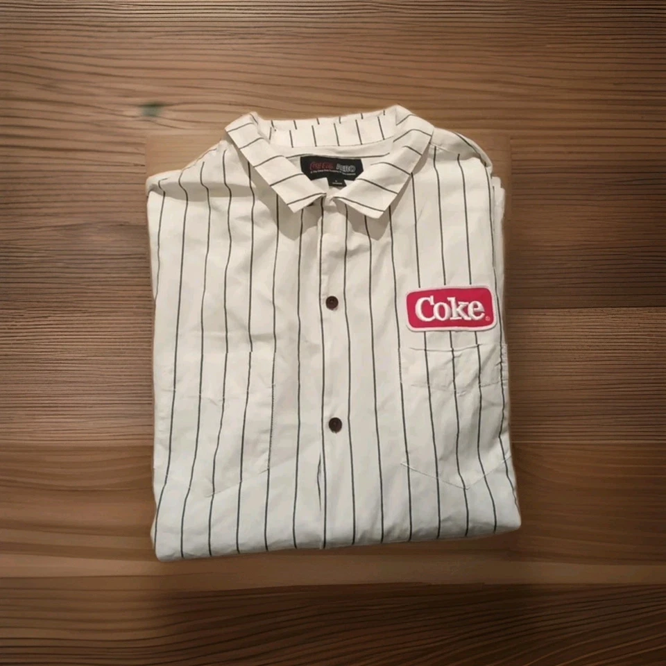 Aeropostale Coke Logo Button Down Shirt White Striped Size Large Unisex/ Men's  - Image 2 of 4