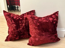 POTTERYBARN Gorgeous Burgundy Embroidered Velvet Christmas Pillow Covers-2 Set