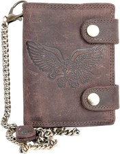 FLW-Wild Brown Genuine Leather Biker's Wallet with an Eagle and Long Metal Chai