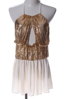SKY Neckholdertop Damen Top Gr. DE 40 wollweiß-goldfarben Elegant