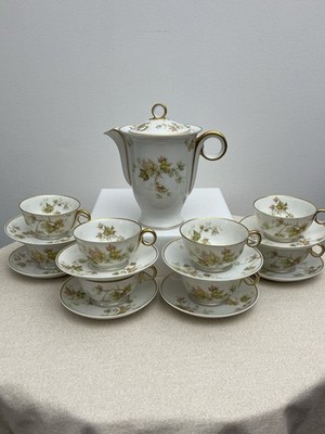  Antique Haviland Limoges Autumn Leaf Tea Set Teapot 8 Cups Saucers France