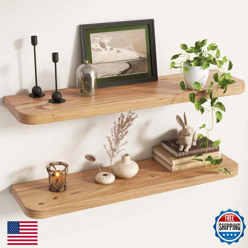 Venusmiles Rounded Edge Floating Shelves For Wall 9.2 Inch Deep Reclaimed Elm