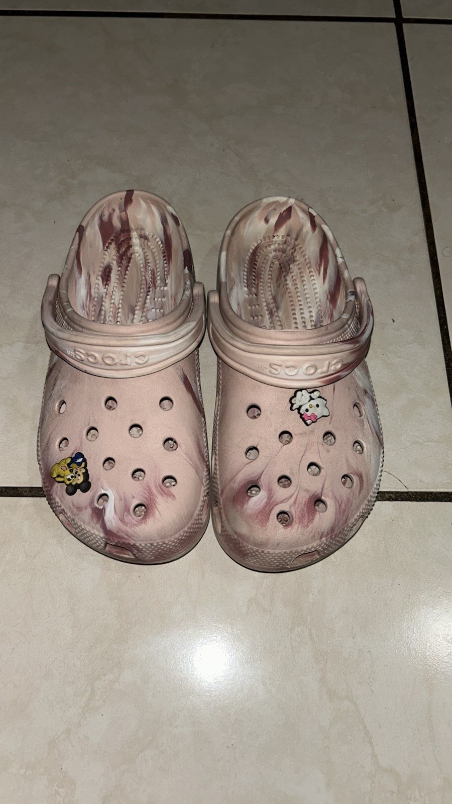 Crocs Classic Clog Pink Marbled Tie-Dye Size W8 M6 with Jibbitz Charms