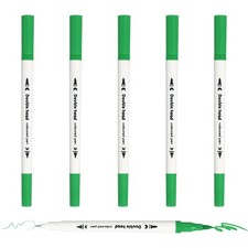 6Pack Dual Brush Markers, Green Watercolor Fine and Brush Tips Pens