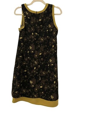 Rare Vintage Y2K Esprit Ditsy Floral Print Dress Brown Black & Yellow Graphic 