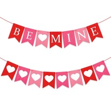 2 Pcs Valentines Day Decoration Be Mine Love Heart Banner Pre-Strung Burlap Bunt