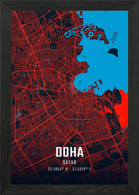 Doha Stadtplan gerahmtes Wandbild Poster Leinwanddruck Bild