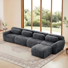 Modular L-Shaped Sectional Sofa w/ Plush Fabric, Dark Grey, No Assembly