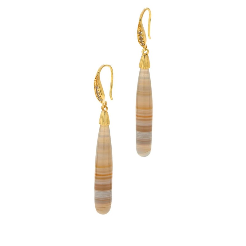 Rarities Sterling Silver GoldPlated Banded Agate Pear-Shaped Drop Earrings, 1"