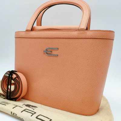ETRO 2way Leather Shoulder Handbag Orange Logo Hardware - Shipped from Japan
