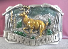 Vintage 1983 Bergamot Pewter  Enamel Stag Deer Bowhunting Belt Buckle F-146