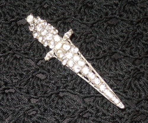 Vintage ART DECO LARGE RHINESTONE BROOCH Pin CLEAR Stones SWORD 3.75"
