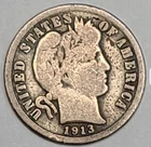 1913 Barber Dime 10C Silver Circulated Business Strike United States Coin