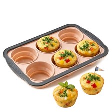 Silicone Muffin Pan for Baking with Metal Frame， Nonstick Cupcake Pan, 6