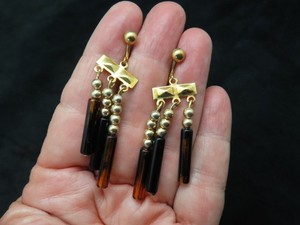 Authentic Vintage 1960's Gold Plated Drop Faux Tortoise Clip Earrings