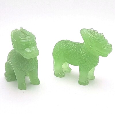 Vtg Franklin Mint Jade Glass ''Guardians of The Ming Dynasty'' Foo Dogs  Ch'i Lin 
