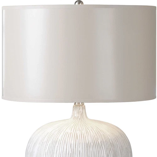 Fat Round Distressed Ivory Ceramic Ribbed Table Lamp 23 in Modern Champagne - Picture 3 of 6