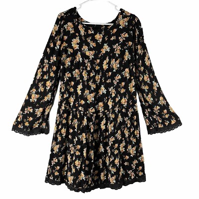 Uncle Frank Dress Black Gold Floral Soft Crinkle Crochet Lace Flared Flowy  Sz S | eBay