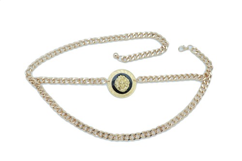 Women Gold Metal Chain Waistband Lion Coin Charm Hip High Waist Belt Size M L XL - Picture 3 of 12