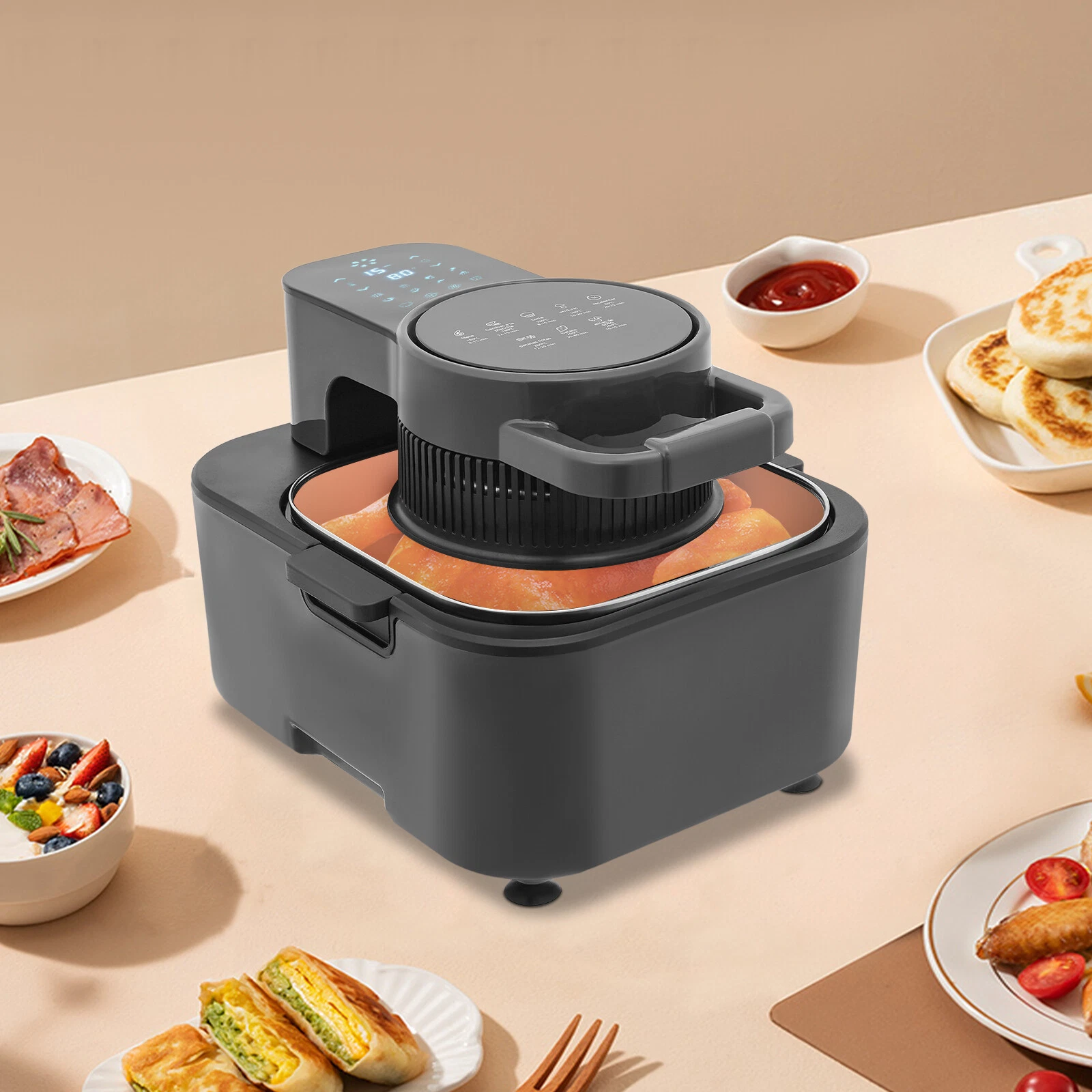 1350W 11.02*13.58*10.23in Black Plastic& Metal Air Fryer W/ Temp& Timer Control