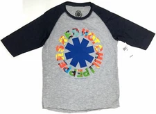 Boys Youth RED HOT CHILI PEPPERS RHCP RAINBOW NEON ASTERISK Raglan T-Shirt NWT 