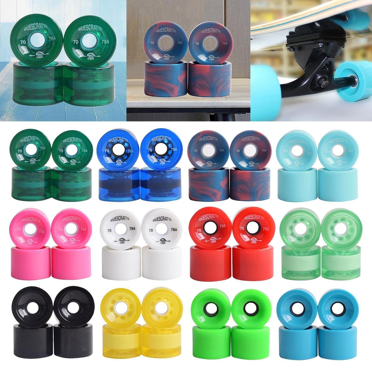 U/D Roues De Skateboard PU 78-85A – 4 Pièces, 5,5 Cm, Pour Cruiser, Ollie, Sauts, Débutants