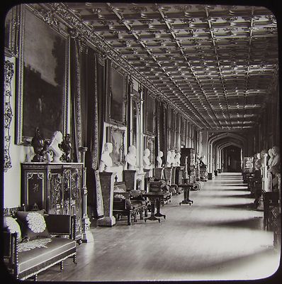 Glas magische Laterne Dia WINDSOR CASTLE THE CORRIDOR C1890 FOTO ENGLAND 