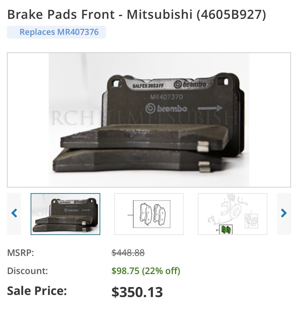 MR407376 PAD SET, Front BRAKE Mitsubishi, New OEM Part, Fit