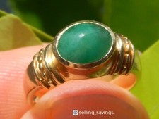 Byzantine Style Wide Band Ring with Emerald Cabochon and Diamond Accents