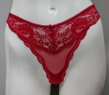 VTG VICTORIA'S ANGELS RED LACE SHEER MESH THONG PANTIES S