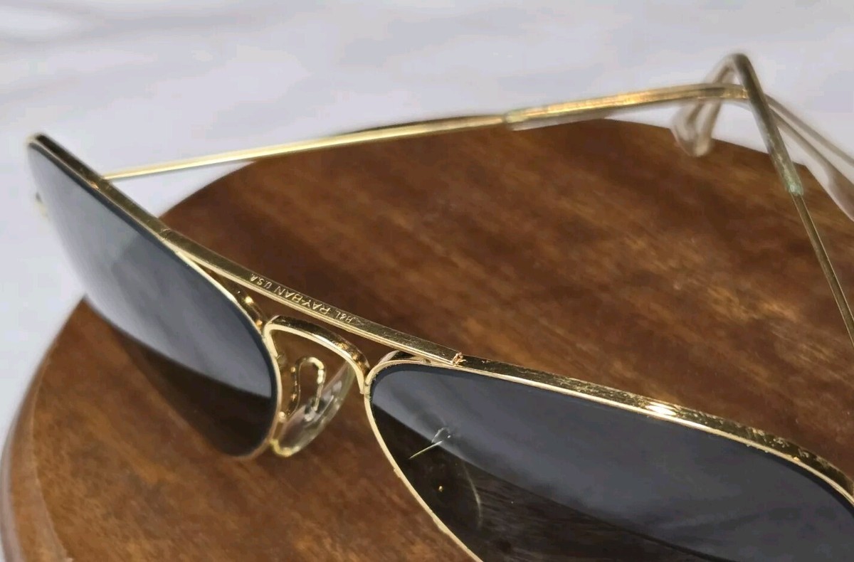 😎 Vintage B&L Ray Ban Sunglasses - Gold Aviator 5814 Super Clean