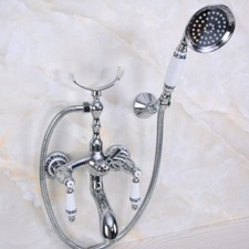 Polished Chrome Brass Wall Mount Clawfoot Bath Tub Faucet w/ Handshower fna243