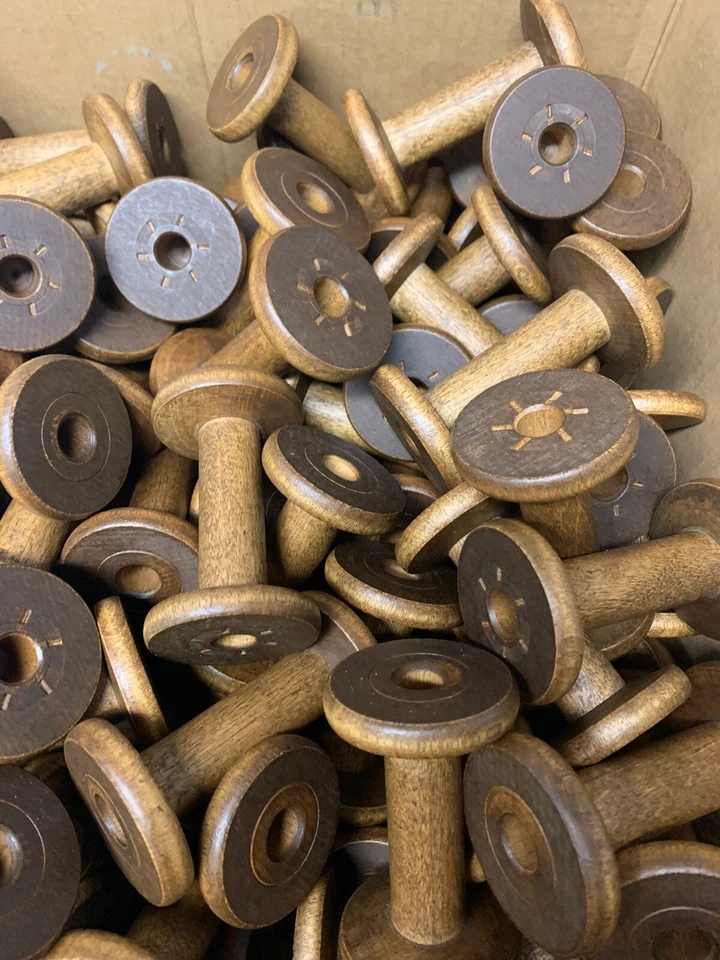 5 carretes de seda bobinas de madera plumas industriales recuperadas en fábrica textil de madera Foto 2 de 4