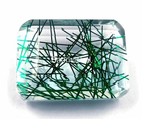 170 Ct Certified Best Green Rutilated Quartz Emerald Cut Loose Gemstone 4JUF - Picture 4 of 9