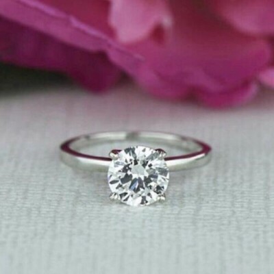 2 Ct Round Simulated Diamond Solitaire Engagement Ring In 14K White Gold Plated