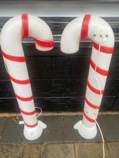 Set Of 2 Vintage Holiday Christmas Blow Mold Candy Canes All Original With Wire