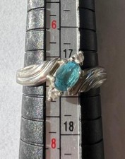 Vintage 925 Sterling Silver Blue Topaz  Clear CZ Band Ring Size 7