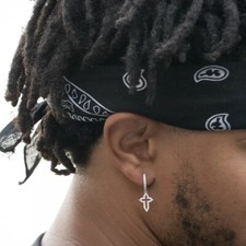 Iced Hanging Elegant Huggie Men Cross Hoop Cz Dangle Sterling Silver Earrings