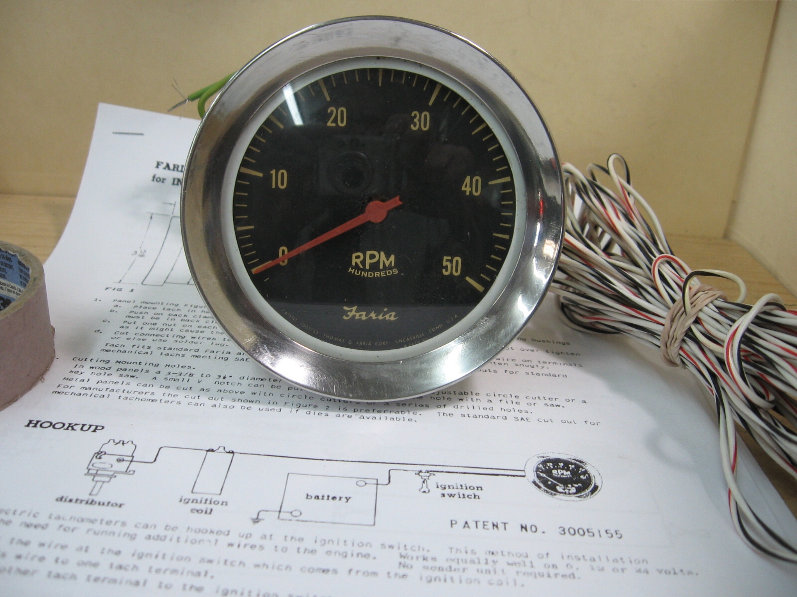 Faria 5,000 5K RPM Vintage 8 Cylinder Tachometer Tach - #10T | eBay