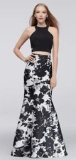 My Michelle Womens Junior Blk Floral Formal 2 Pc Skirt Set Sz 13 Top Sz 9 Skirt