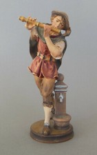 Fl&ouml;tenspieler 14 cm hoch Holz bemalt Krippenfigur Musiker Holzfigur Farbfehler