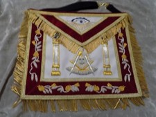 Past Master Gold Bullion Red Apron Masonic Pillars Leather Style Pocket NEW 