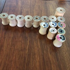 Lot of 15 Vintage Empty Wooden Spools, Brands: Dyno, Belding  Corticelli, J...