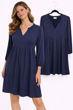 Wonderly Dress Size XL 3/4 Sleeve V-Neck Navy Blue Knee Length Stretch NWT
